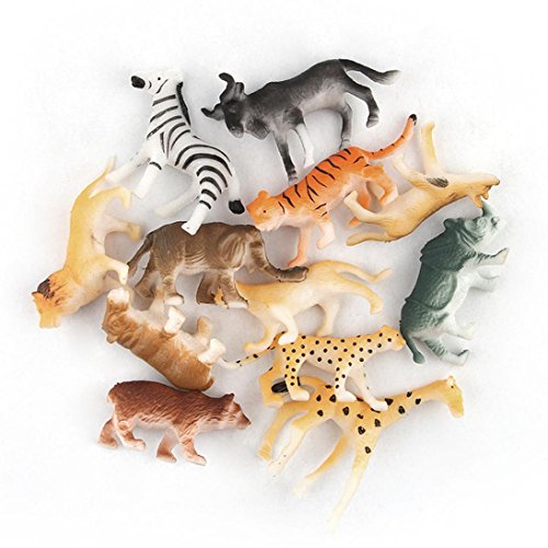 Yeefant 12 Pcs Educational Simulated Assorted Plastic Wild Animals Jungle Zoo Figure Blocks Playset Children Toy Gifts For Kids