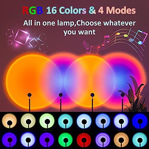 Sunset Projection Lamp - 16 Colors Night-Light Rainbow Sunset Projector Lamp - 180 Degree Romantic Visual USB Sunset Lights - Sunset Projector Floor Lamp with Remote Control for Party Bedroom Decor