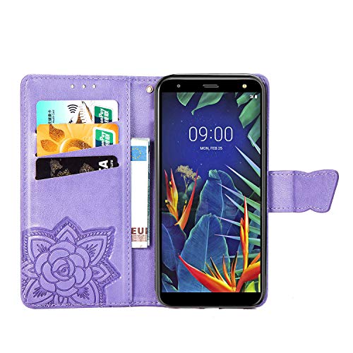 LG K40 Case,LG K12 Plus Case,LG X4 2019 Case,Embossing Mandala Butterfly Rose Vine Flip Wallet Case PU Leather Stand Card Slots Case Cover + Dust Plug Stylus for LG K40 Wallet Case,Light Purple
