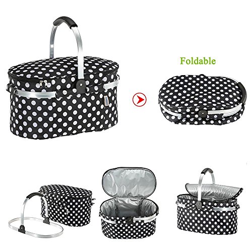 TOMSHOO 30L Foldable Picnic Basket Insulated Storage Shopping Basket Folding Aluminum Handle 46 25 24cm Outdoor