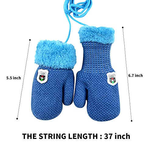 ORVINNER 2 Pairs Toddler Gloves Baby Boys Girls Winter Warm Sherpa Lined Knit Gloves Kids Mittens Brown/Royal-Blue Pack