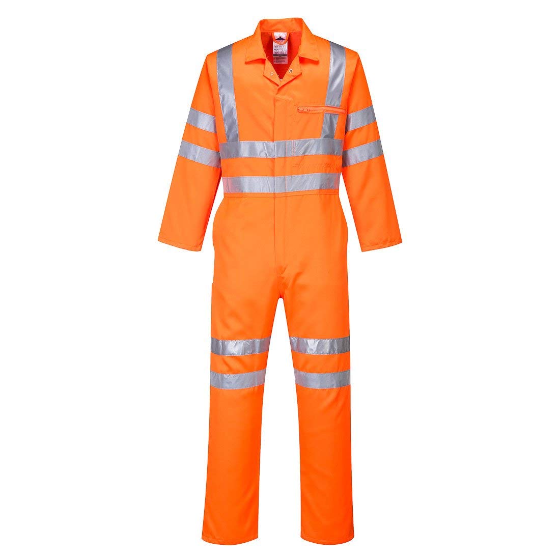 Portwest RT42 Hi-Vis Heavyweight Polycotton Coverall with Pockets - Reflective High Viz Outdoor Safety Boiler Suit Workwear Overalls, Orange Tall, XL