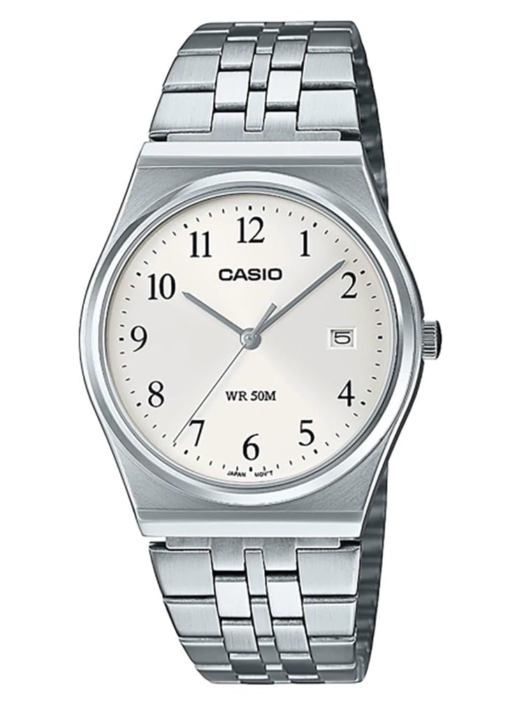 Casio MTP-B145D-7BV Reloj analógico de 3 manecillas con esfera blanca de fácil lectura y acero inoxidable vintage para hombre