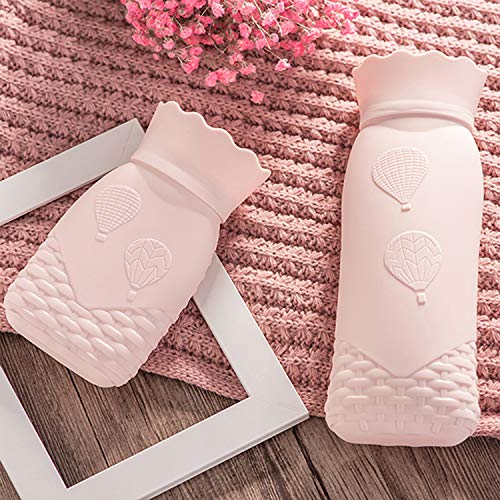 Microwave Heating Bottle Environmental Silicone Transparent Hot Water Bag with Knit Cover, Hot & Cold Therapies - Gift for Birthday, Christmas, Valentine's Day, Gift Exchange Party (Small, Pink)