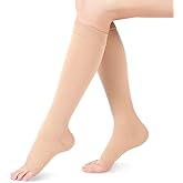 Compression Socks for Men Women, Open Toe Flight Compression Stockings, 20-30 mmHg Graduated Support Knee High Calf Compression Sleeves for Pregnancy Travel Work Varicose Veins(L-Skin)