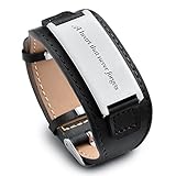 Personalize Custom Free Engraved Brown Black Leather Stainless Steel Bracelet Cuff For Men Women (Black Leather & Silver)