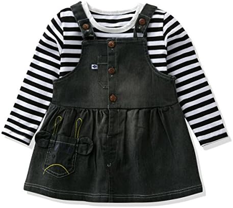 Baby Girls Clothes Cartoon Girls' Long-Sleeved T-Shirt with Denim Overalls Dress Set