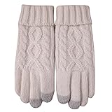 ELMA Women's Wool Knitted Winter Gloves Mittens Super Warm Lined Texting Touchscreen (One size, White)