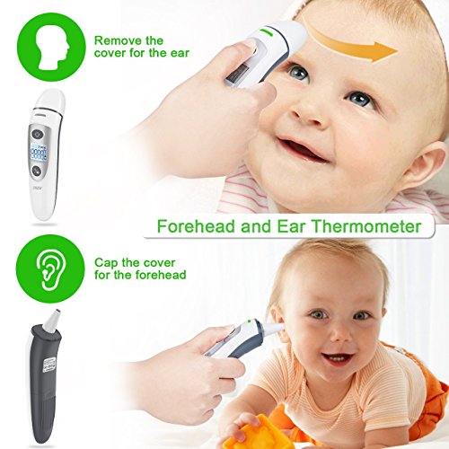 Forehead and Ear Thermometer, THZY Upgraded Digital Infrared Thermometer with Fever Indicator, Dual Mode Body Thermometer Suitable for Baby, Infants, Toddlers and Adult CE&FDA Approved