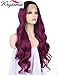 K'ryssma Lace front Wigs for Women - Long Wavy Purple Wig Ombre Dark Roots Heat Resistant Glueless Synthetic Hair Wigs 24 inches + 2 Pcs Wig Caps