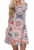 For G and PL Women Crew Neck Floral Print Loose Casual Mid Sleeve Pocket Tunic T Shirt Dresses Grey S
