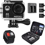 4K Sports Action Camera by REMALI, The Best Action Camera Package Available ON Amazon - Carrying Case, 2 Extra Batteries, Dual Battery Charger, Remote Control, 19 Mounts and Accessories!! Buy Now!