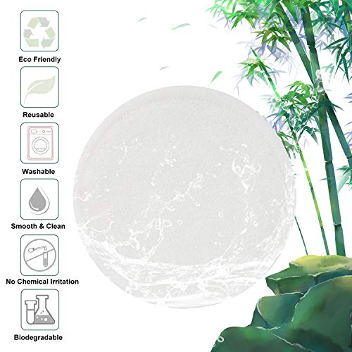 Reusable Makeup Remover Pads 20 Pack, Soft Organic Bamboo Facial Cotton Rounds, Washable Eco-friendly Natural Facial Cleansing Cloths for Eye Makeup Remove, with Laundry Bag and 2 Makeup Sponges