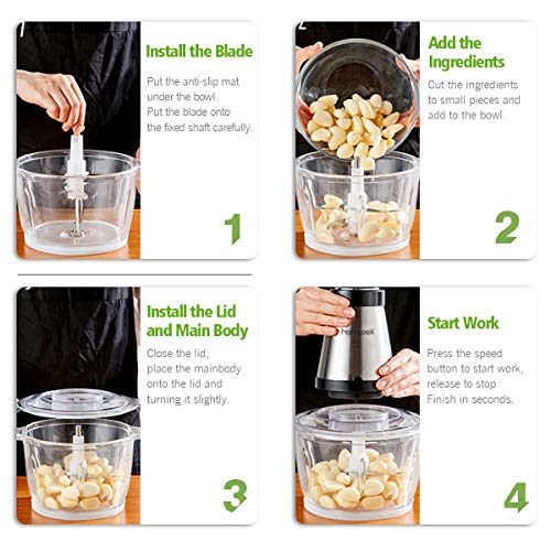 Electric Food Chopper, Homgeek Food Processor with 300-watt, 2 Speed Control, 1.2L BPA-Free Glass Bowl for Meat, Vegetables, Fruits and Nuts