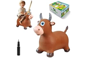 HotMax Bouncy Bull Hopping Horse Toys, Inflatable Bouncing Animal Hopper for Toddlers or Kids, Ride on Jumping Farm Toys for Boy or Girl, Birthday Gift 2 3 4 Year Old (Brown Cow)