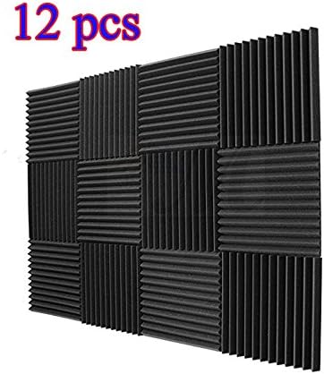 12 Pack- Charcoal Acoustic Panels Studio Soundproofing Foam Wedges Tiles Fireproof 1" X 12" X 12" (12 PCS, Black)