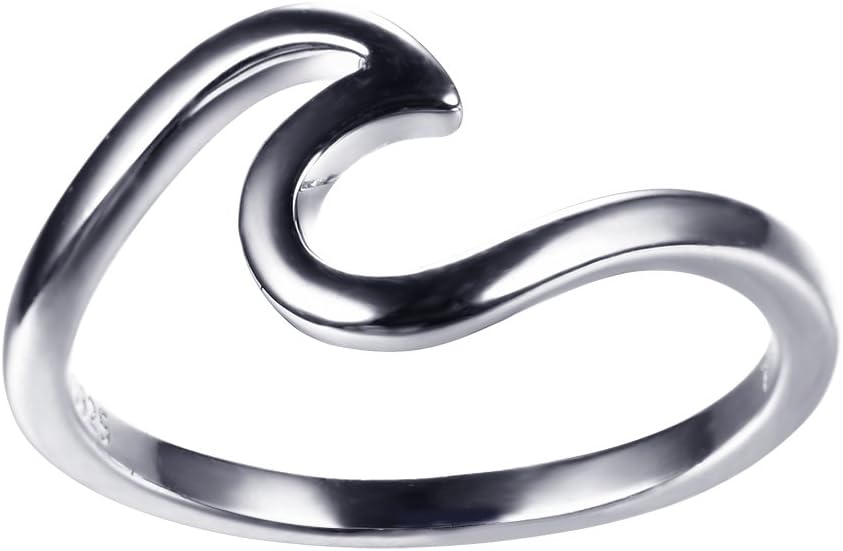 BlaikeAngol 925 Sterling Silver Wave Ring for Women, Blue Opal Wave Ring Size 5/6/7/8/9/10, Cubic Zirconia Rings Wave Ring Blue with Unique Design