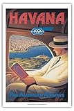 Havana, Cuba - Pan American Airways (PAA) - Vintage Style Airline Travel Poster by Kerne Erickson - Master Art Print - 12 x 18in
