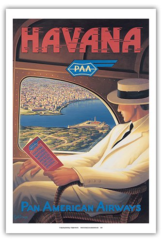 Havana, Cuba - Pan American Airways (PAA) - Vintage Style Airline Travel Poster by Kerne Erickson - Master Art Print - 12 x 18in