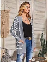 Saodimallsu - Sudadera de punto ligero con bolsillos para mujer, diseño de cardigan a rayas