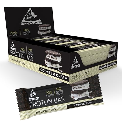 Pole Nutrition Chocolate Protein Bar, 22g Protein, No Added Sugar, 12 x 60g (COOKIE & CREAM)