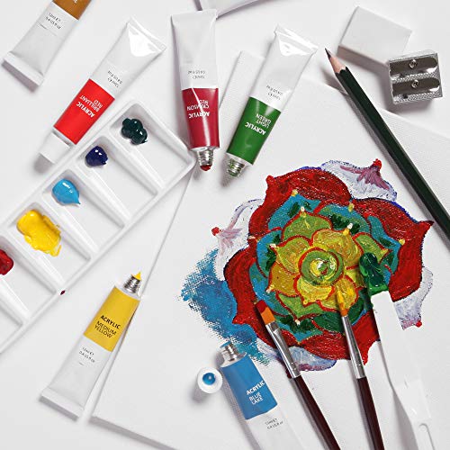 Acrylic Paint Set - 20 Piece Starter Set for Beginners, Students and Artists, Ideal for Canvas Painting, 12 Tubes x Acrylic Paints in Vivid Colors, 3 Brushes - Art Supplies Kit for Adults and Kids - Thumbnail 3