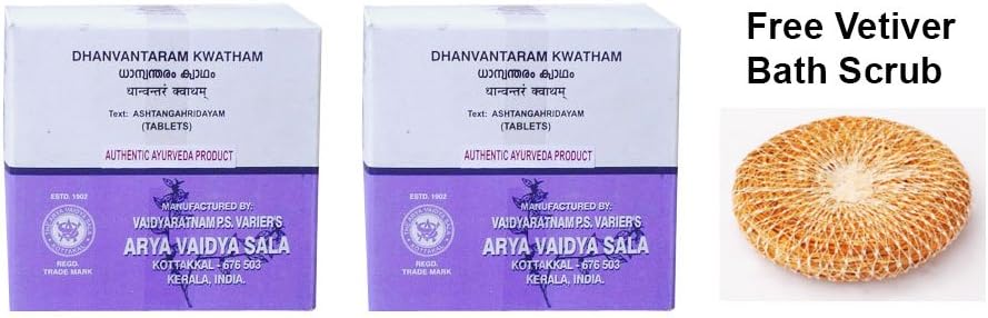 Pack of 2 - Kottakal Arya Vaidya Sala Dhanvantaram Kwatham - 100 Tablets + Vetiver Scrub