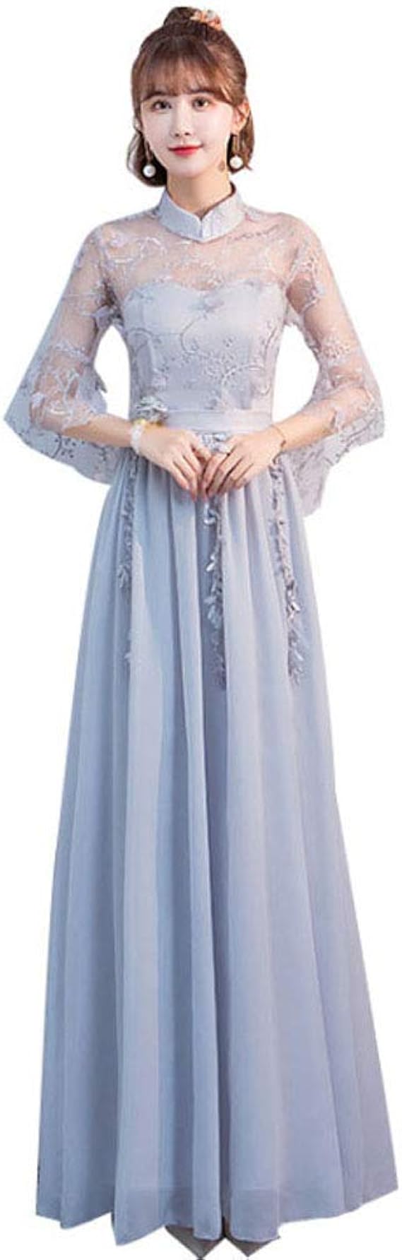 Amazon Hanamaya マキシ丈 ワンピース 立て襟 花嫁ドレス ロングドレス ウェディングドレス 結婚式 花嫁 披露宴 二次会 パーティードレス プリンセス 撮影用 ドレス イブニングドレス 通販