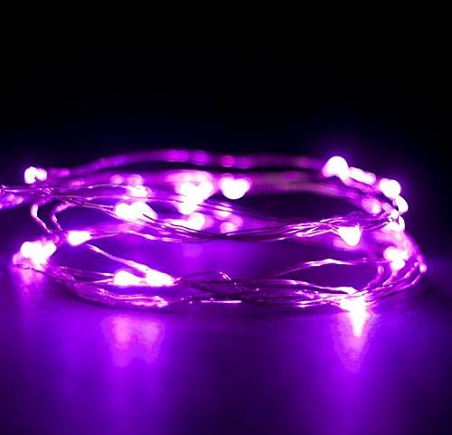 CQM Micro LED 30 Super Bright Color Lights Battery Operated on 10 Ft Long with 4 Inch Spacing Silver Color Ultra Thin String Wire+100% Satisfaction Guarantee (Purple)