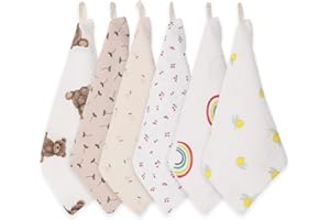 NORINORI Baby Msulin Washcloths Newborn Face Towel - Baby Muslin Burp Cloths 6Pack Soft Absorbent Natural Cotton Wash Towel 10"X10" Baby Bath Towels Wipes Baby Registry as Shower