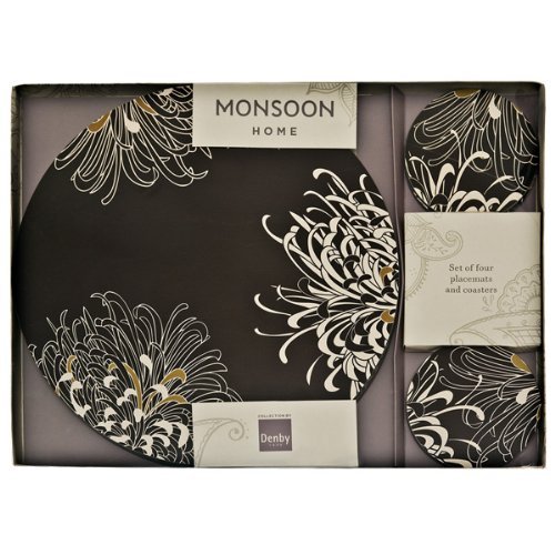 Denby Monsoon Chrysanthemum 4 Round Placemats & Coasters (Boxed Set