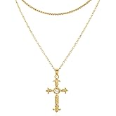Cross Necklace for Women, 14K Gold Plated Dainty Crucifix Necklace CZ Faith Gold Cross Pendant Necklaces, Diamond Cross Pendant Dainty Cubic Zirconia Cross Necklace Jewelry Gift for Her