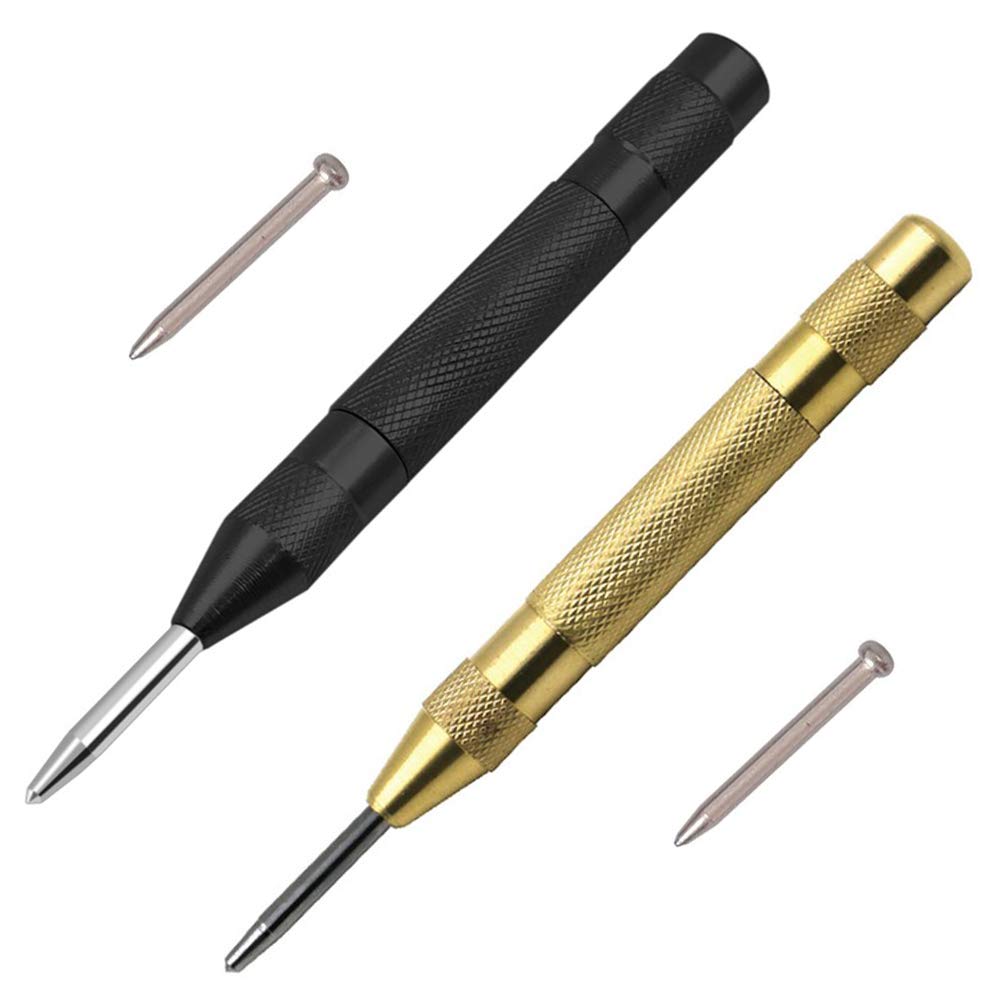 XYDZ Automatic Center Punch, 5.07'' Adjustable Impact Auto Hole Punch Breaker Tool for Window, Glass, Wood, Metal, with 2 Replacement Tips