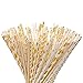 Outee 125 PCS Gold and White Paper Straws with Star Strip Dot Wave Pattern for Party