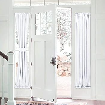 PONY DANCE French Door Curtain - Heavy-Duty Solid Rod Pocket Light Filtering Window Treatment for Sliding Glass French Door with Adjustable Tieback, 25 x 72-inch, Pure White, 1 Piece