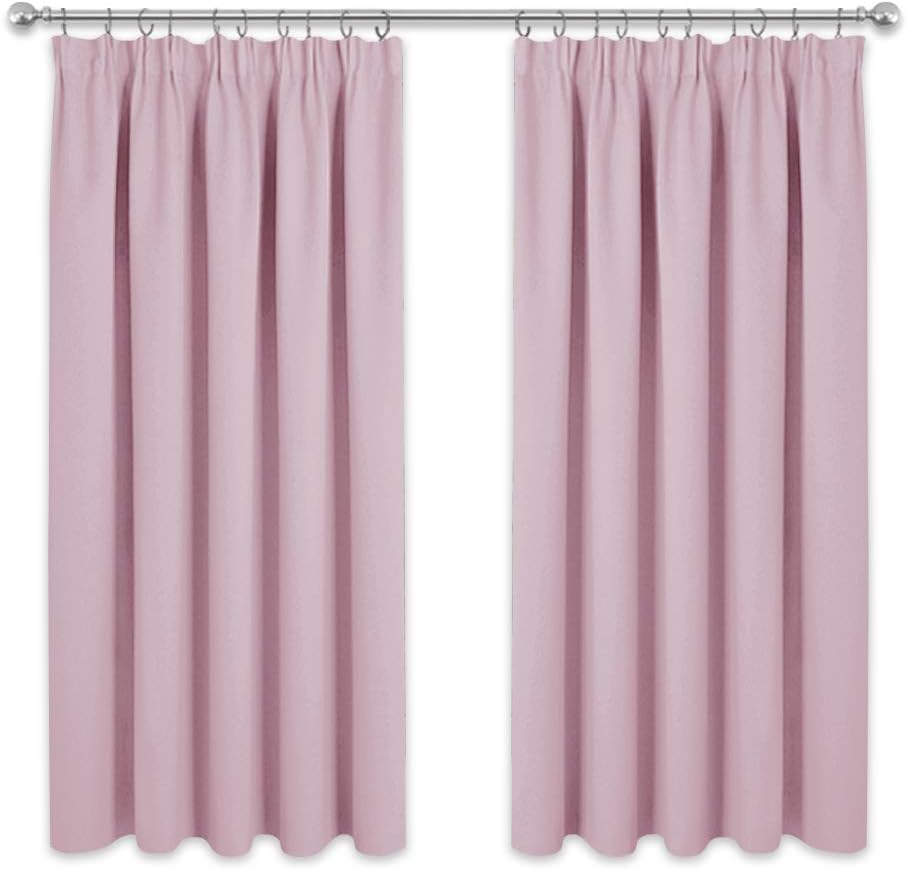 PONY DANCE Pink Curtains for Girls Bedroom 54 Drop Kids Blackout Thermal Curtains Pencil Pleat Short Blackout Window Curtains for Nursery with Hooks for Track 2 Panels