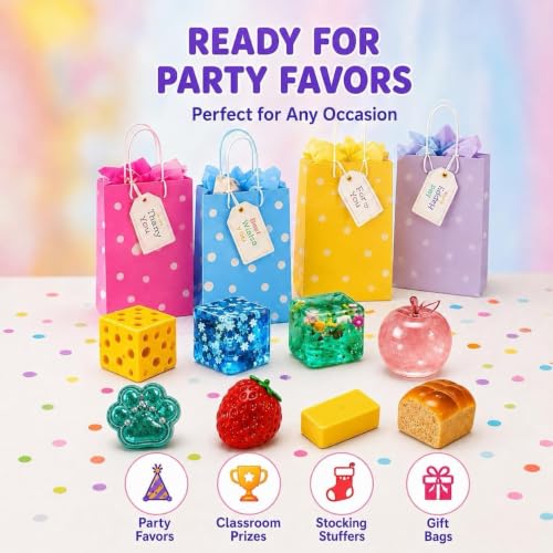 Last page® 8 in 1 Squishy Variety Pack Piece Fun Box Squeeze Toys Set Slow Rising Butter Strawberry Sugar Filled Ice Cube Apple Bread Cat Paw Balls for Adults Stress Relief Gift Stretchy Daily Use