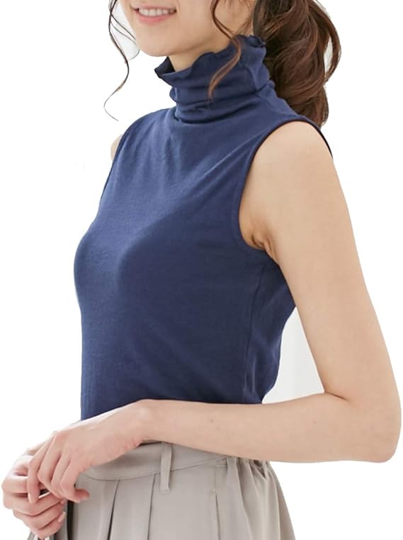 Amazon G6951 Uvボトルネックノースリーブカットソー 紫外線 キャミソール タンクトップ ハイネック タートルネック タートル Mサイズ 85ネイビー Tシャツ カットソー 通販