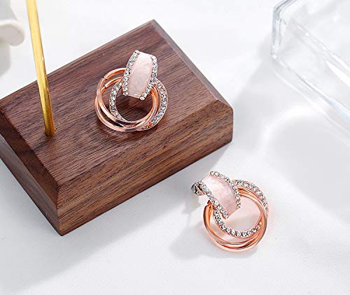 Rose Gold Simulated Diamond Stud Earrings for Women Girls with Sterling Silver Earrings Pin, Statement Hypoallergenic Earrings with Small Hoops