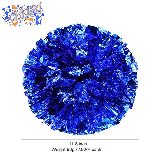 ANALAN 21 Colors Pack of 2 Foil Plastic Metallic Cheerleading Pom Poms for Cheer Sport Kids Adults (Blue)