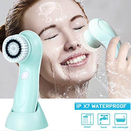 Gackoko Facial Cleansing Brush- Latest advanced cleasing Technology & 3 Brush Heads-USB Rechargeable Electric Rotating Face- IPX6 Waterproof-Advanced Face Spa System for Exfoliating Deep clease (Blue)