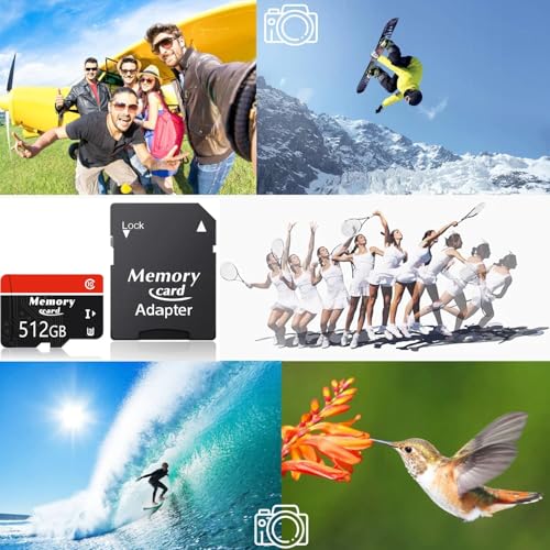 MicroSDXC MicroSD Card 512GB Micro Card + Adapter,100MB/s Read Speed,C10 U3 V30 A2, 4K UHD for Smartphone,Camera and Drone