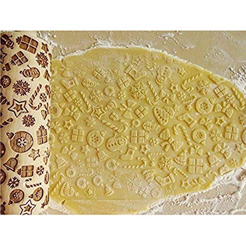 Christmas Wooden Rolling Pins,Engraved Embossing Rolling Pin with Christmas Deer Pattern for Baking Embossed Cookies,Rolling Pin Kitchen Tool 17inch (2 pack)