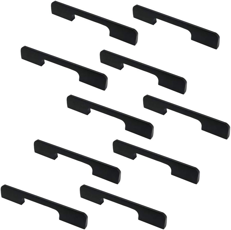 Set of 10 NUZAMAS Matt Black Cabinet Door Handles and Pulls, Furniture Drawer Handles, Zinc Alloy, 115mm Long