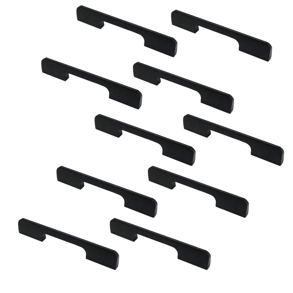 Set of 10 NUZAMAS Matt Black Cabinet Door Handles and Pulls, Furniture Drawer Handles, Zinc Alloy, 140mm Long, Kitchen Cabinet Wardrobe Knobs Bars, Center to Center 128mm