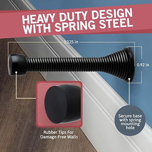 Jack N' Drill (3 ⅛) Spring Door Stopper (7 Pack) w/ 3X Hinge Pin Door Stops | Flexi Heavy Duty Door Stop for Home, Office - Rustproof, Bendable Spring Steel & Durable Rubber Tips - Thumbnail 5