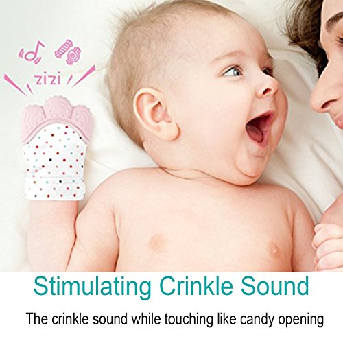Silicone Baby Teething Mittens for babies 2 Pcs Gloves between 3~ 12 Months Self Soothing Teether Teething Pain Relief Toy 2 pack (pink,blue))