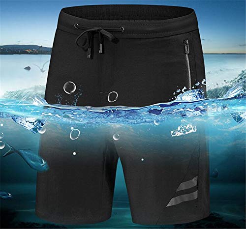 YAXuan Men's Shorts, Sports Beach Shorts Fitness Gym Workout Plus Size Activewear Breathable Quick Dry Sweat-Wicking Micro-Elastic Loose,Black,29