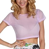Fedi Hot Sexy Women See Through Crop Tops Mesh Crop Free Size Short Sleeve Blouse
