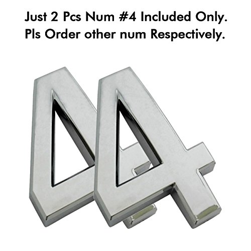 3D Mailbox Numbers, 2 Pcs Self Adhesive Metal Silver Number 4, Floating Appearance Door House Numbers, Street Address Plaques Numbers for Residence and Mailbox- 2-3/4"